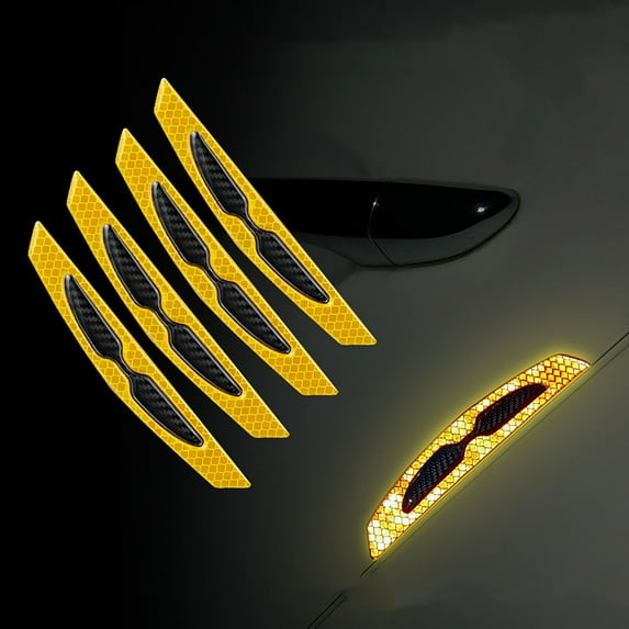 Amacok 4Pair Reflective Stickers for Rearview Mirror, Car Safety Warning Reflective Stickers, Safety Anti Scratch Protective Strips
