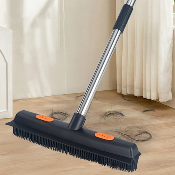 Amacok Broom for Pet Hair Removal with 48" Long Handle, Carpet Rake for Fluff Carpet with Squeegee, Dog Cat Fur Remover Rug Brush Broom, Soft Push Broom for Fluff Carpet, Hardwood, Tile, Window