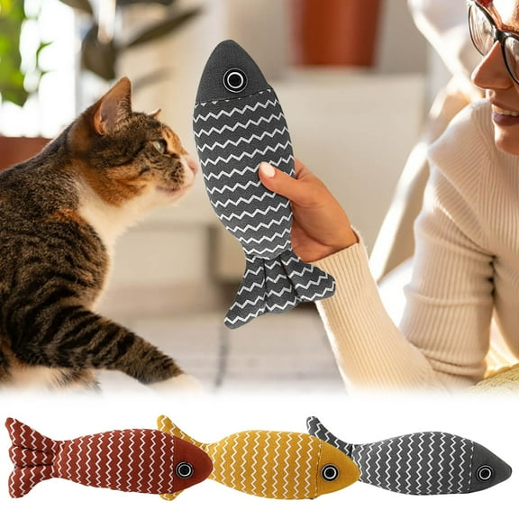 Amacok Cat Toy Fish, Soft Linen, Indoor Cat Interactive Exercise Kick Toys 8.6 Inch for All Breeds of Cats