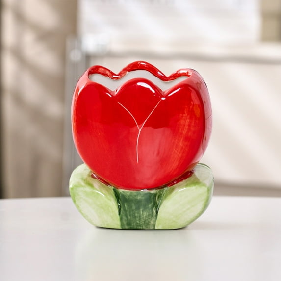 Amacok Ceramic Tulip Make Up Brush Holder Flower Cosmetic Storage Box Home Decor Birthday Gifts for Women Vanity Toothbrush Holder Kitchen Utensil Holder