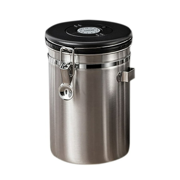 Amacok Coffee Canister for Ground Coffee with Co2-Release Valve & Scoop, 304 Stainless Steel Kitchen Food Airtight Storage Container for Coffee Beans, Grounds, Tea, Sugar