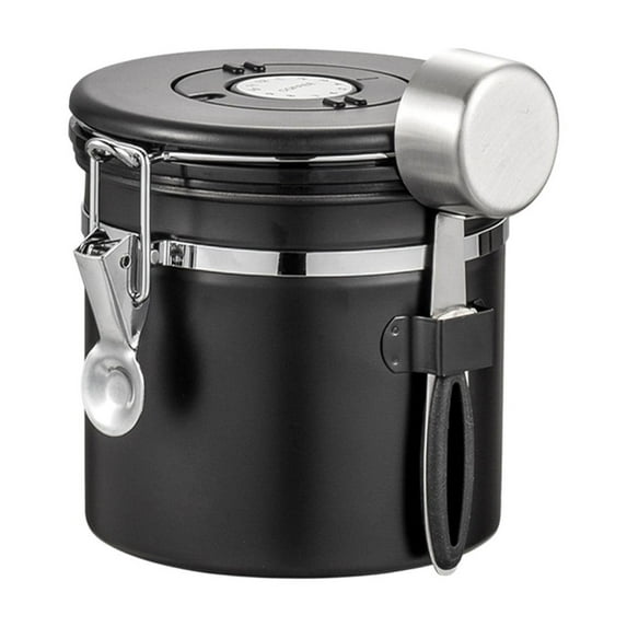 Amacok Coffee Canister for Ground Coffee with Co2-Release Valve & Scoop, 304 Stainless Steel Kitchen Food Airtight Storage Container for Coffee Beans, Grounds, Tea, Sugar