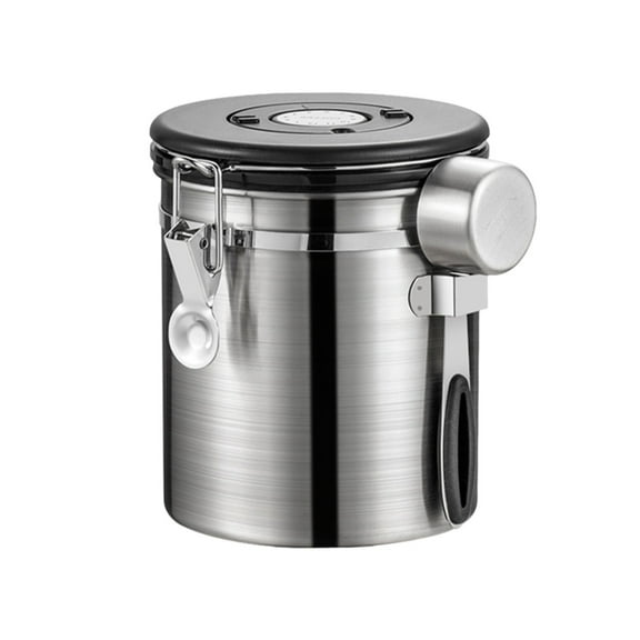Amacok Coffee Canister for Ground Coffee with Co2-Release Valve & Scoop, 304 Stainless Steel Kitchen Food Airtight Storage Container for Coffee Beans, Grounds, Tea, Sugar