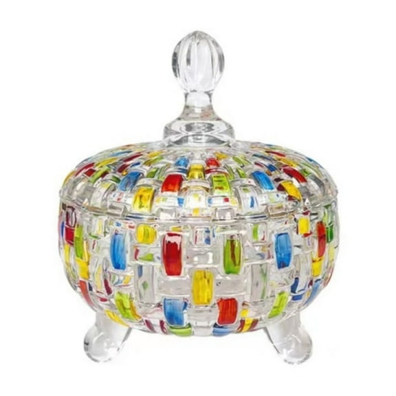 Amacok Hand-Painted Colored Glass Candy Jar with Woven Pattern Fruit Contrasting Vase Colored Glass Crystal Candy Jar