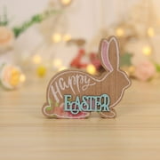 Amacok Happy Easter Tabletop Ornament, Wooden Bunny Tiered Tray Decor, Adorable Happy Easter Rabbit Table Decorations for Spring Easter Party Indoor Decorations