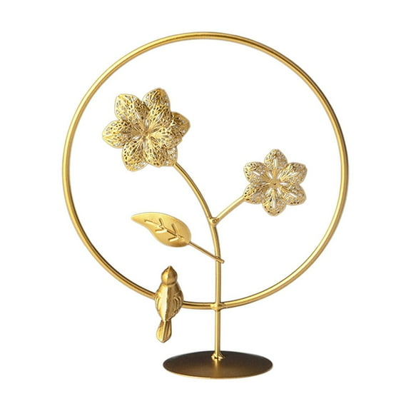Amacok Iron Sculptures Metal Round Desk Decor for Home Living Room Office Study Hotel Decoration Golden
