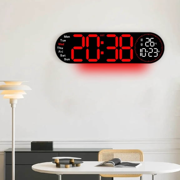 Amacok Large Digital Wall Clock 16.9'' Large Display, Rgb Ambient Light, 12/24H Mode, Temperature, Humidity, Silent Wall Clocks for Living Room Bedroom Office Elderly Home Decor