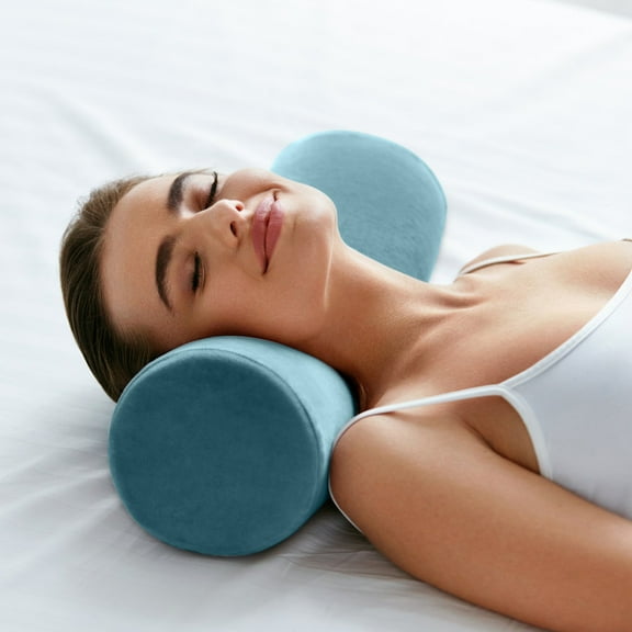 Amacok Memory Foam Round Cervical Roll Cylinder Bolster Pillow, for Sleeping, Bolster Pillow for Bed, Legs, Back and Yoga, Ideal for Spine and Neck Support, 16X4.7Inch