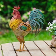 Amacok Metal Rooster Garden Statues & Sculptures, Garden Courtyard Decor, Chicken Yard Art Decor Standing Animal Lawn Ornament for Backyard Patio Kitchen Decorations (Not 3D)