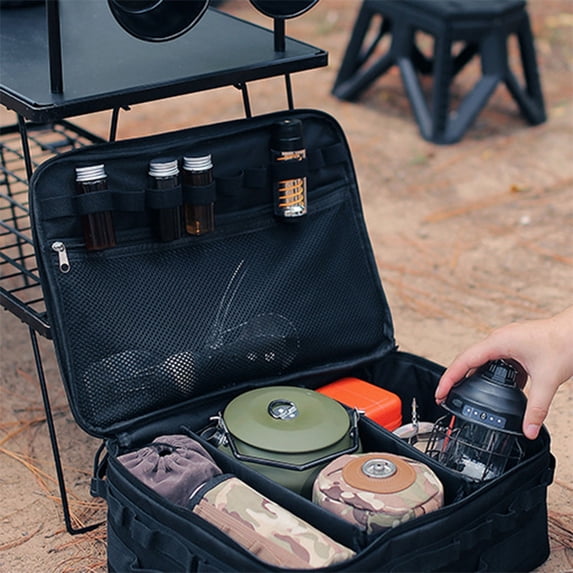 Amacok Outdoor Camping Kitchen Utensils Organizer Travel Bag, Portable Large Cookware Storage Tote Pouch Bag for Bbq Camp Hiking Travel, 15L, 15.7×11.8×5.7Inch