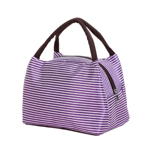 Amacok Small Women Lunch Bags, Insulated Adult Lunch Box, Leakproof Cooler Lunch Tote Bag, Reusable Simple Lunch Purse for Work Picnic Hiking, Stripe, Purple
