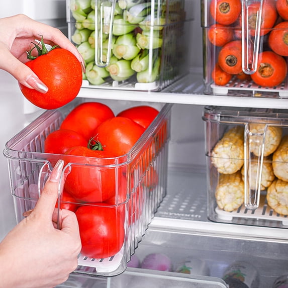 Amacok Stackable Food Storage Produce Saver Containers, Fridge Organizer Storage, Berry Keeper Boxes for Fridge with Removable Drain Tray, Bpa-Free