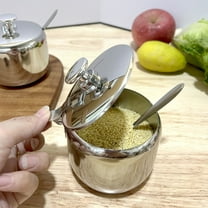 Amacok Stainless Steel Sugar Bowl with Clear Lid and Spoon, Polished Shiny Condiment Jar for Serving Sugar