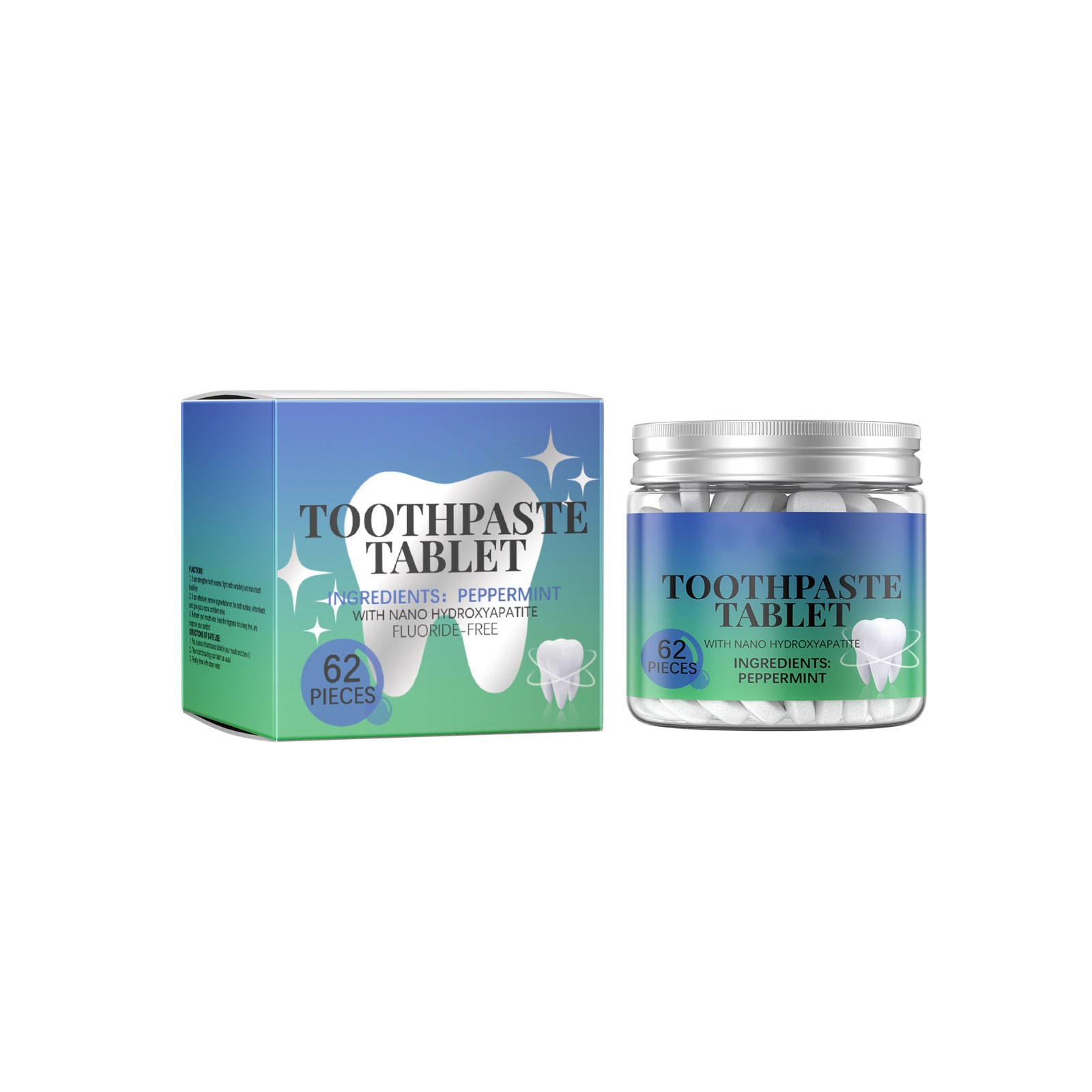 Amacok Toothpaste Tablets, 62 Pack, Fluoride Free, Plastic Free, Vegan