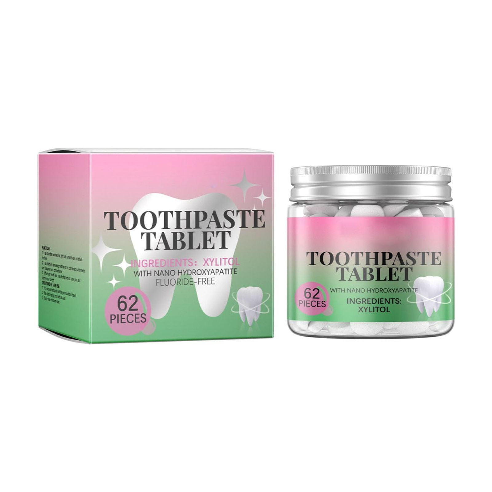 Amacok Toothpaste Tablets, 62 Pack, Fluoride Free, Plastic Free, Vegan