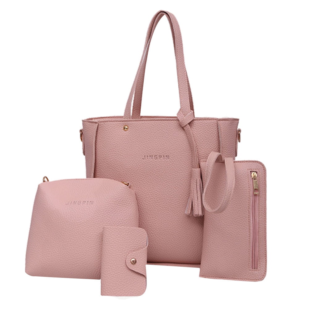 Amacok Tote Bag 4Pcs Sets Pink Casual Fashion 2024 Handbags Shoulder Bag Crossbody Bag Wallet Satchel Purse Four Set Bags for Women, Pink