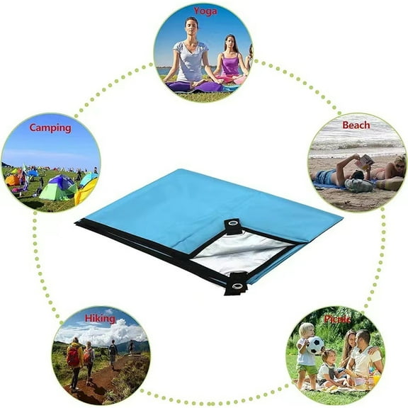 Amacok Waterproof Picnic Blanket for Camping, Tent Footprint, Sunshade, Mutifunctional Beach Mat with Carrying Bag for Hiking, Camping, Picnics, Travel and Beach, 59X82Inch