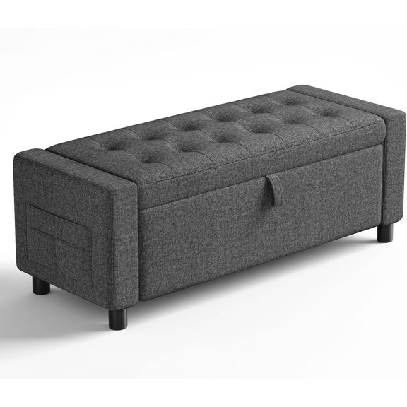 Amada 46" Ottoman with Storage,Storage Ottoman  with Safety Hinge, Hidden Compartment & Side Pocket, 400 lbs Weight Capacity, end of Bed/Entryway  for Bedroom/Living Room, Dark Gray