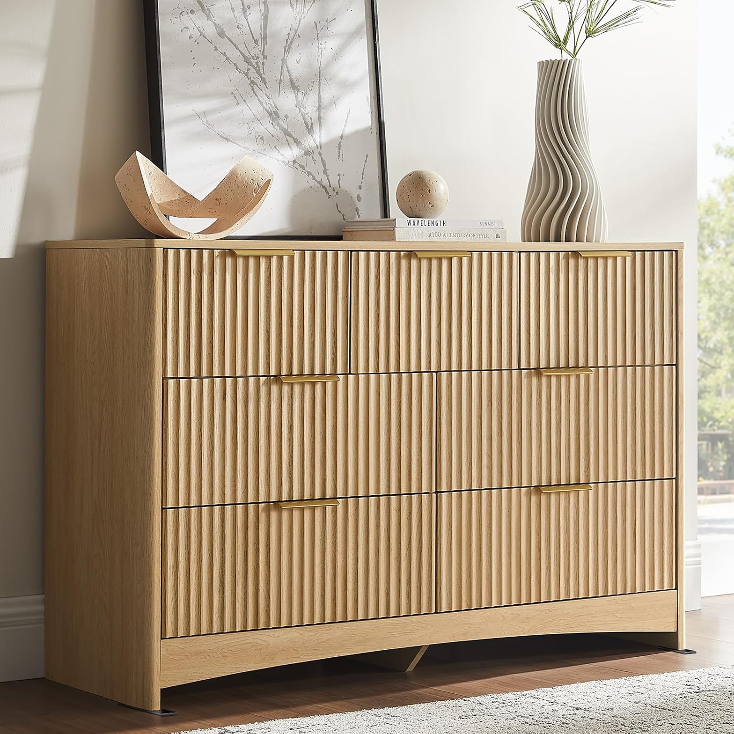 Amada Modern 7 Drawer Dresser, Fluted Wood Chest of Drawers with ...