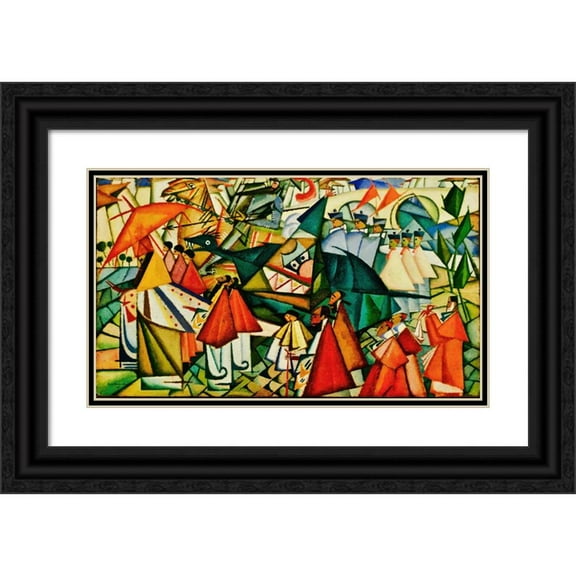 Amadeo de Souza-Cardoso 14x10 Black Ornate Wood Framed Double Matted Museum Art Print Titled: Corpus Christi Procession (1913)