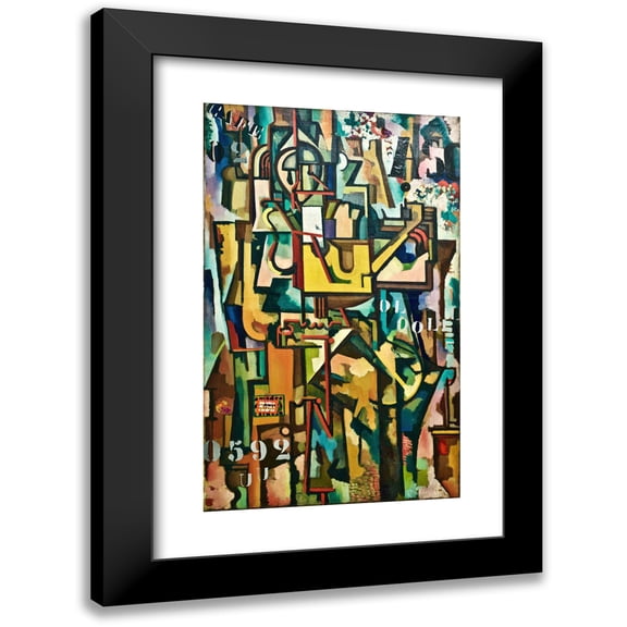 Amadeo de Souza-Cardoso 16x24 Black Modern Framed Museum Art Print Titled - Metallic Vibrations (Mechanical Geometric Splendor) (C.1915-1916)