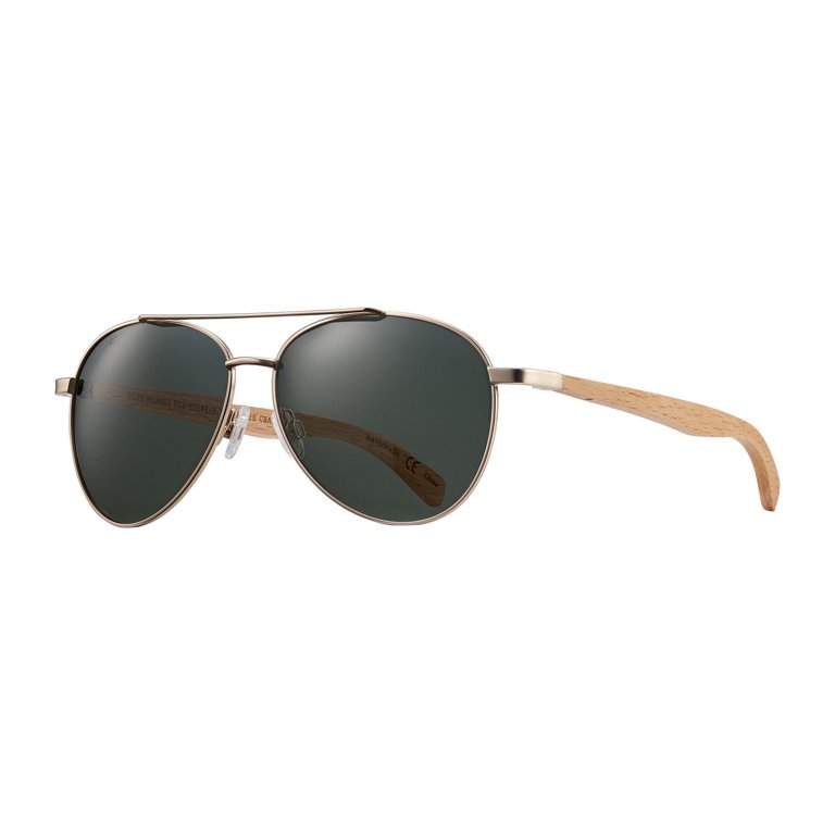 Amador Matte Gold/Natural Beechwood Aviator Polarized  display picture 1