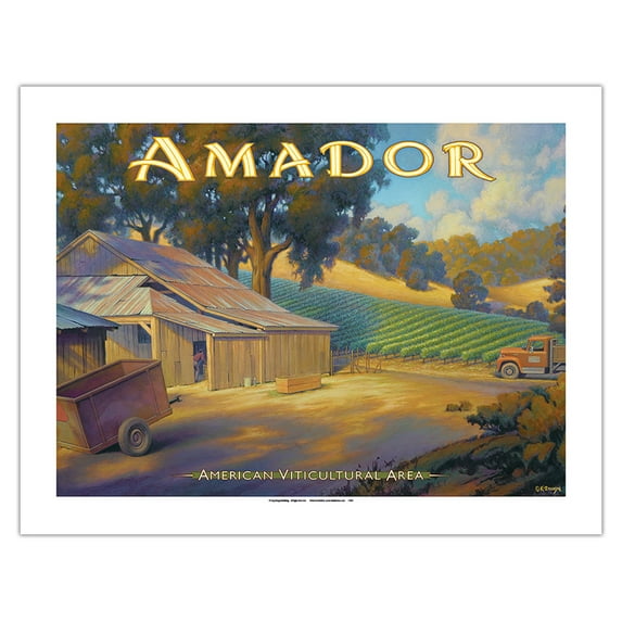 Amador Wineries - El Dorado County - California Vineyards Wine Country Art by Kerne Erickson - Bamboo Fine Art 290gsm Paper (Unframed) 17x22in