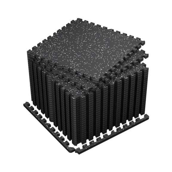 Amadwell 0.4" Thick 96 Sq Ft Gym Flooring for Home Gym,24 Tiles Upgraded Rubber Top with High Density EVA Foam, Interlocking Exercise Equipment Mats, Heavy Weight Workout Mat, Black/Grey