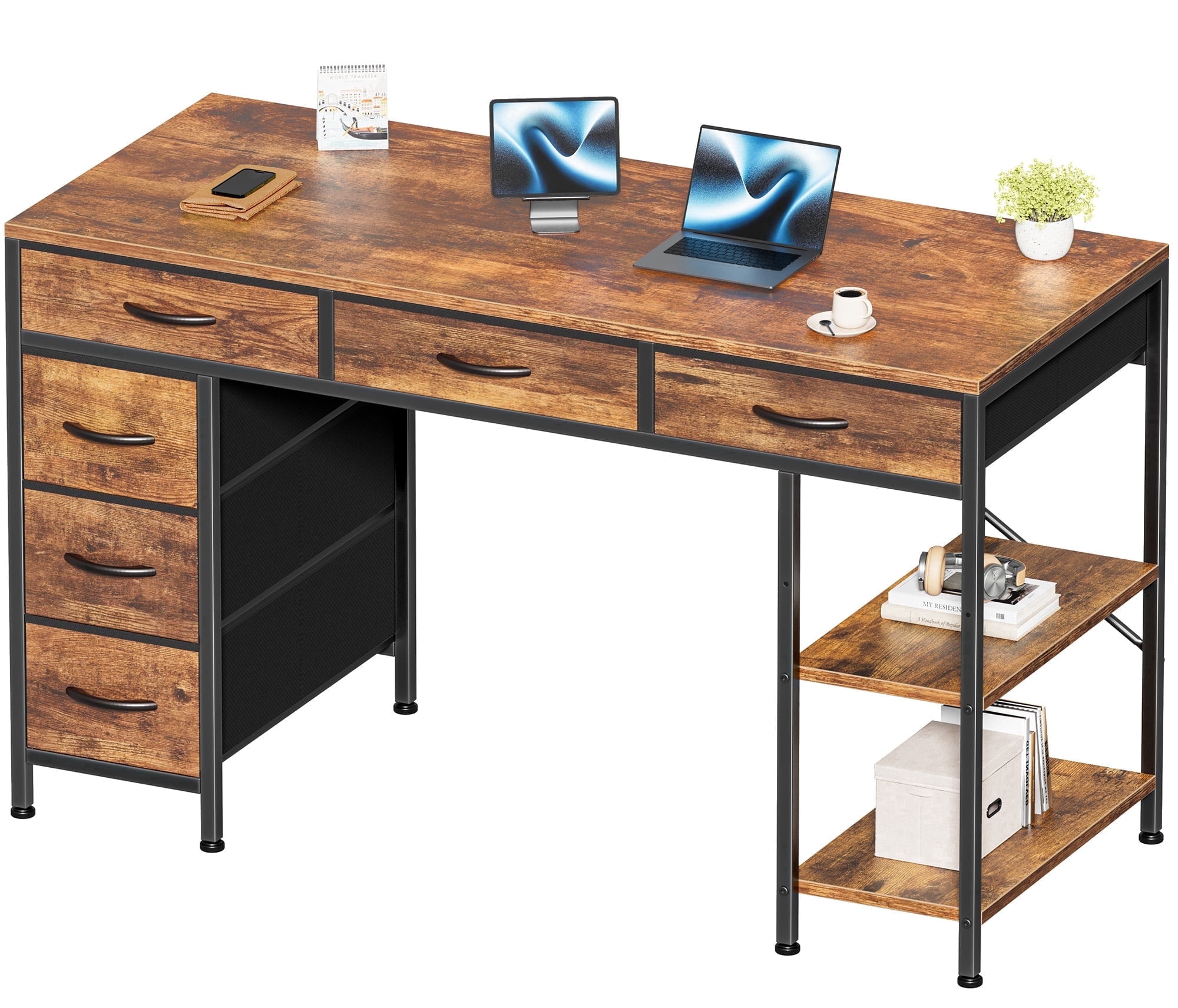 Amadwell 47 Inch Computer Desk with 6 Storage Drawers, Home Office Desk ...