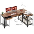 thumbnail image 1 of Amadwell 55 Inch L Shaped Office Desk with 3 Fabric Drawers, Reversible Computer Gaming Desk, Power Outlets and Mesh Shelves, Corner working Study Desk, Rustic Brown, 1 of 9