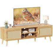 Amadwell Rattan TV Stand for 60" TVs, Adjustable Shelf, Natural Living Room Entertainment Center