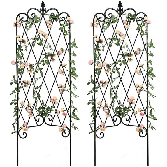 Amagabeli 2 Pack Black Garden Trellis for Climbing Plants 47” x 16” Rustproof Iron Plant Support for Climbing Vines and Flowers Stands Vegetables Patio Metal Lattices Grid Panels for Ivy Cucumbers