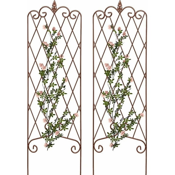 Amagabeli 2 Pack Garden Trellis 47” x 16” Rustproof Iron Plant Trellis Vegetables Patio Metal Lattices Grid Panels for Ivy Cucumbers Support for Climbing Vines and Flowers Stands Vegetables Brown
