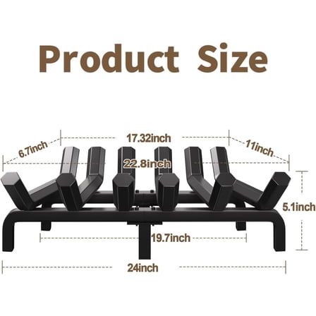 Amagabeli 24 Inch Hexagon Cast Iron Fireplace Grate - Heavy Duty Firewood Holder for Indoor/Outdoor Use