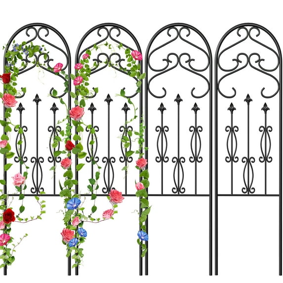 Amagabeli 4 Pack Garden Trellis for Climbing Plants 60" x 18" Rustproof Sturdy Black Iron Trellis for Potted Plants Support Lattice Metal Trellis for Climbing Roses Vines Flower Vegetable GT01