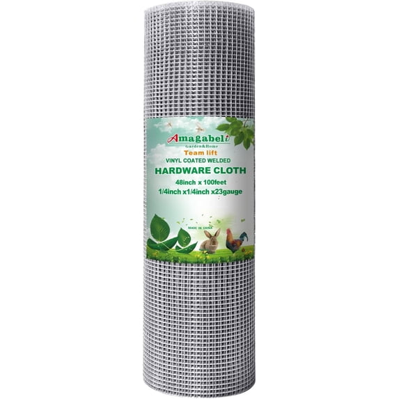 Amagabeli 48x100 Hardware Cloth 1/4 Inch Vinyl Coated Welded Cage 23gauge Fence Mesh Roll Garden Plant Supports Poultry Netting Square Chicken Wire Snake Fencing Gopher Racoons Rabbit BG484