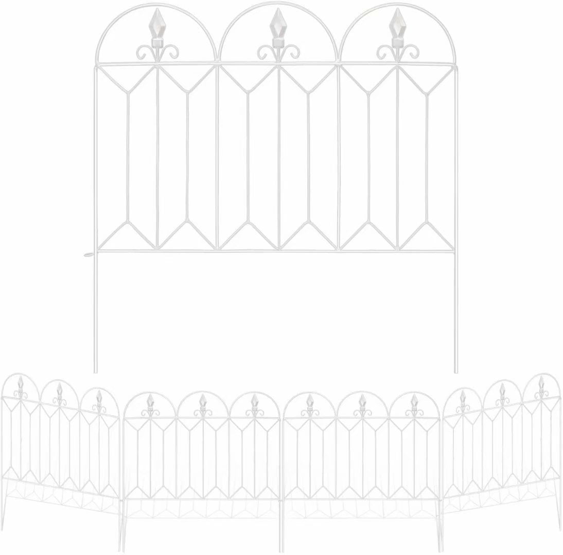 Amagabeli 5 Panels Decorative Garden Fence 10ft(L) x24in(H) Outdoor Fencing Folding Landscape Fencing Patio Flower Bed Border Edge Section Fences Animal Barrier White