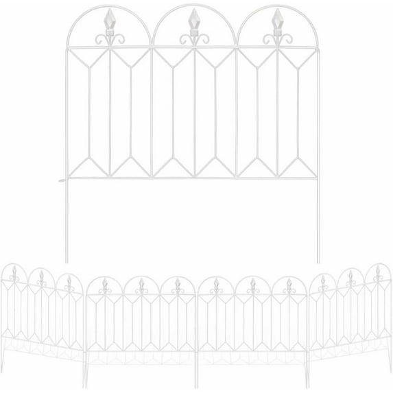 Amagabeli 5 Panels Decorative Garden Fence 10ft(L) x24in(H) Outdoor Fencing Folding Landscape Fencing Patio Flower Bed Border Edge Section Fences Animal Barrier White