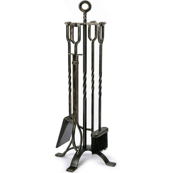 Amagabeli 5-Piece Rustic Black Gold Fireplace Tool Set