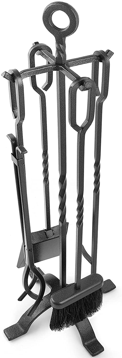 Amagabeli 5 Pieces Fireplace Tools Sets Wrought Iron Indoor Fireplace