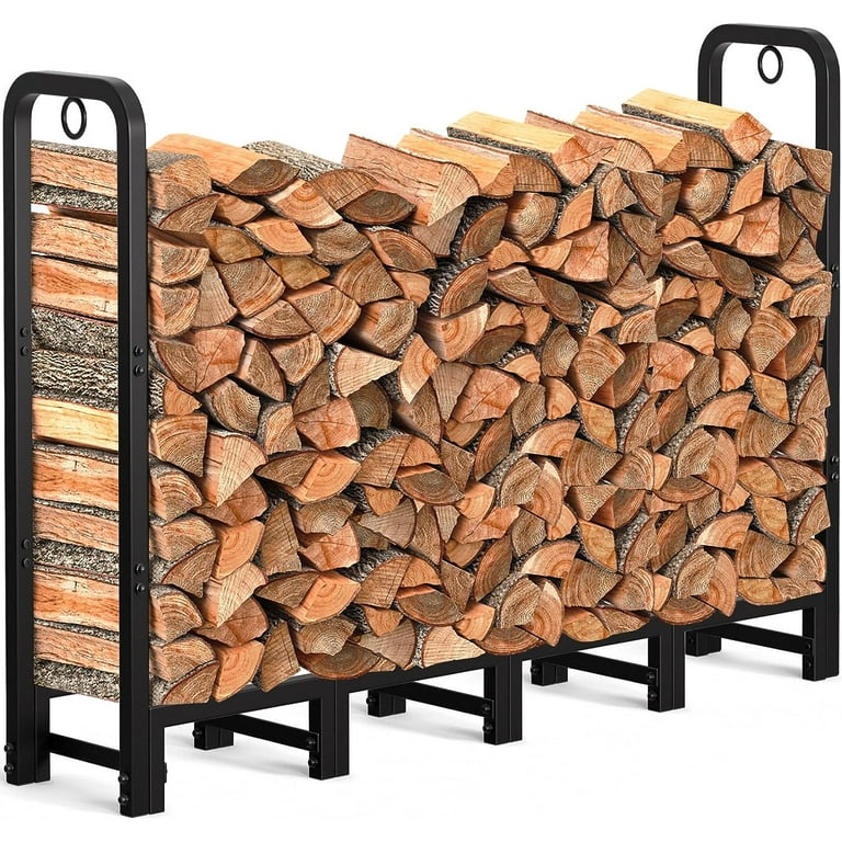 Amagabeli 5FT Firewood Log Rack Waterproof Outdoor Log Holder for Fireplace Heavy Duty Wood Stacker Pit for Patio Logs Storage Steel Tubular Wood Pile