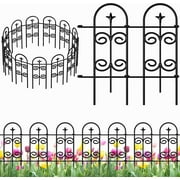 Amagabeli 8 Panels Decorative Garden Fence 32in x10ft Garden Fencing Animal Barrier for Dog Rustproof Black Iron Border Fence Edging Metal Wire Fencing for Outdoor Patio Vinyl Flower ET046 Black
