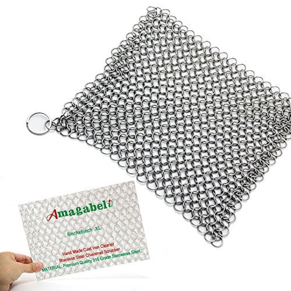 Amagabeli 8” x 8” 316 Stainless Steel Cast Iron Cleaner Chainmail Scrubber