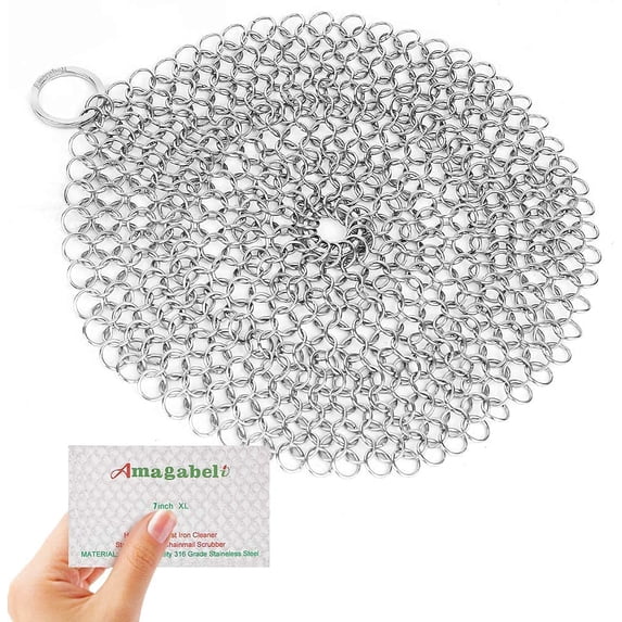 Amagabeli 8”x8” 316 Stainless Steel Cast Iron Cleaner Round Chainmail Scrubber BG264