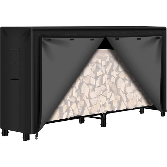 Amagabeli 8ft Firewood Log Rack Cover Weather Resistant Outdoor Heavy Duty Waterproof 600D Oxford Fabric Fireplace Logs Holder Covering Fire Wood Storage Covers with PVC Backing Black