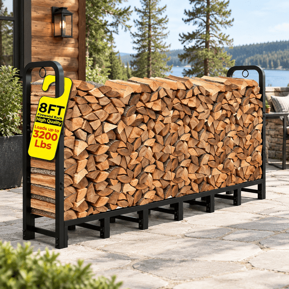 Wooden Rack Png Amagabeli 8ft Firewood Log Rack Outdoor Heavy Duty Logs Holder For ...