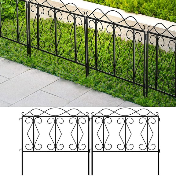 Amagabeli Decorative Garden Fence 24"Hx 24"W 5 Panels Outdoor Black Thicken Metal Wire Fencing Rustproof Landscape Patio Flower Bed Animal Dogs Barrier Border Edge Section Panels Black