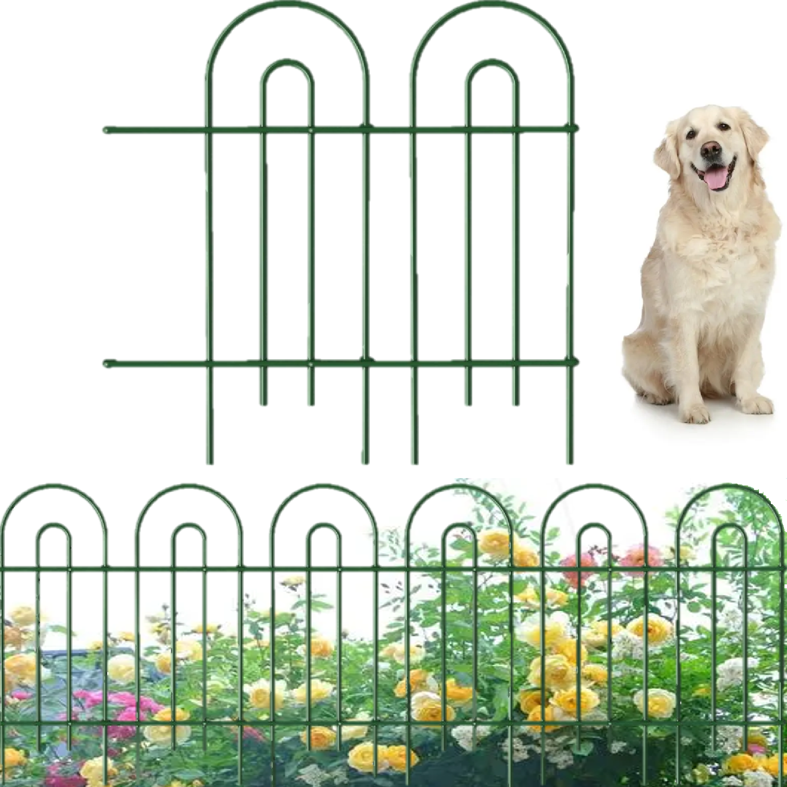 Green Iron Decorative Garden Fence Panels, 32in x 20ft