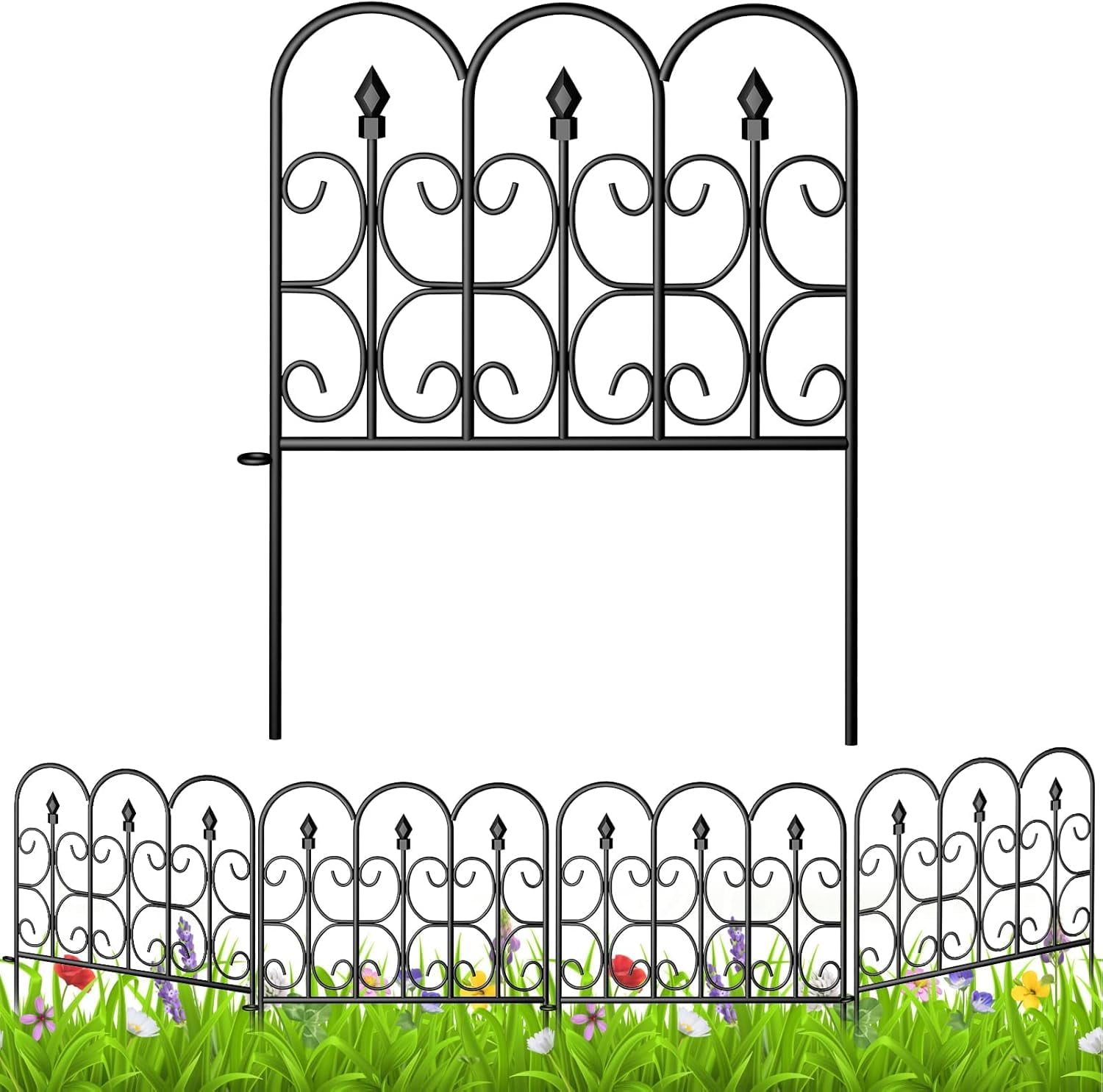 Black Metal Decorative Garden Fence Panels Set of 5