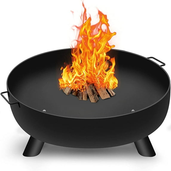 Amagabeli Fire Pit Outdoor Wood Burning Fire Bowl 28in with A Drain Hole Fireplace Extra Deep Large Round Cast Iron Outside Backyard Deck Camping Beach Heavy Duty Metal Grate Rustproof Black